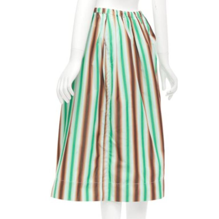 MARNI graphic green brown white striped cotton midi parachute skirt IT38 XS For Sale 1