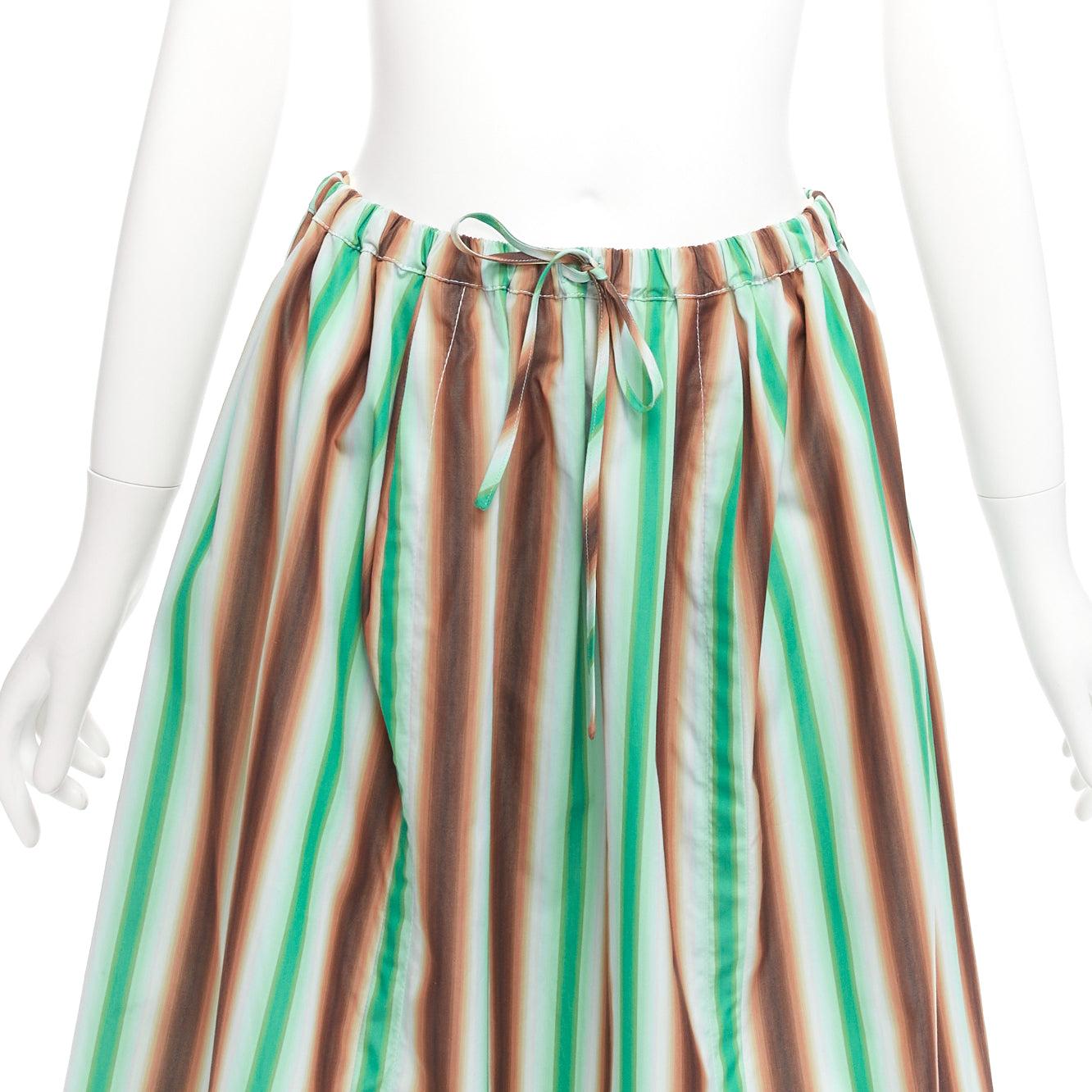 MARNI graphic green brown white striped cotton midi parachute skirt IT38 XS For Sale 2