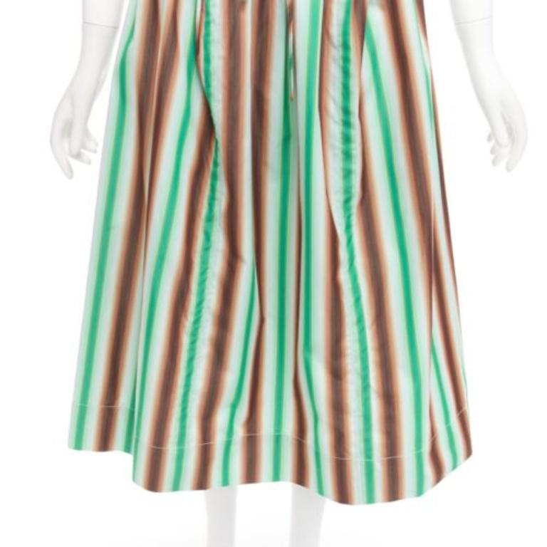 MARNI graphic green brown white striped cotton midi parachute skirt IT38 XS For Sale 2