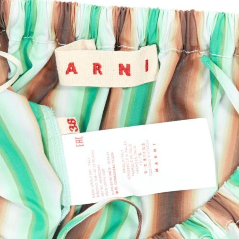 MARNI graphic green brown white striped cotton midi parachute skirt IT38 XS For Sale 3