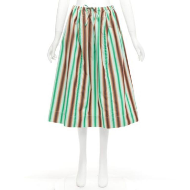MARNI graphic green brown white striped cotton midi parachute skirt IT38 XS For Sale 4