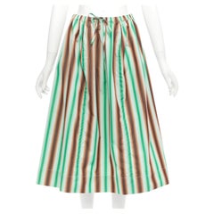 MARNI jupe midi en coton parachute à rayures vertes, brunes et blanches IT38 XS