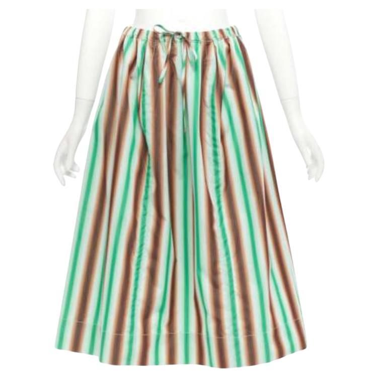 MARNI graphic green brown white striped cotton midi parachute skirt IT38 XS For Sale
