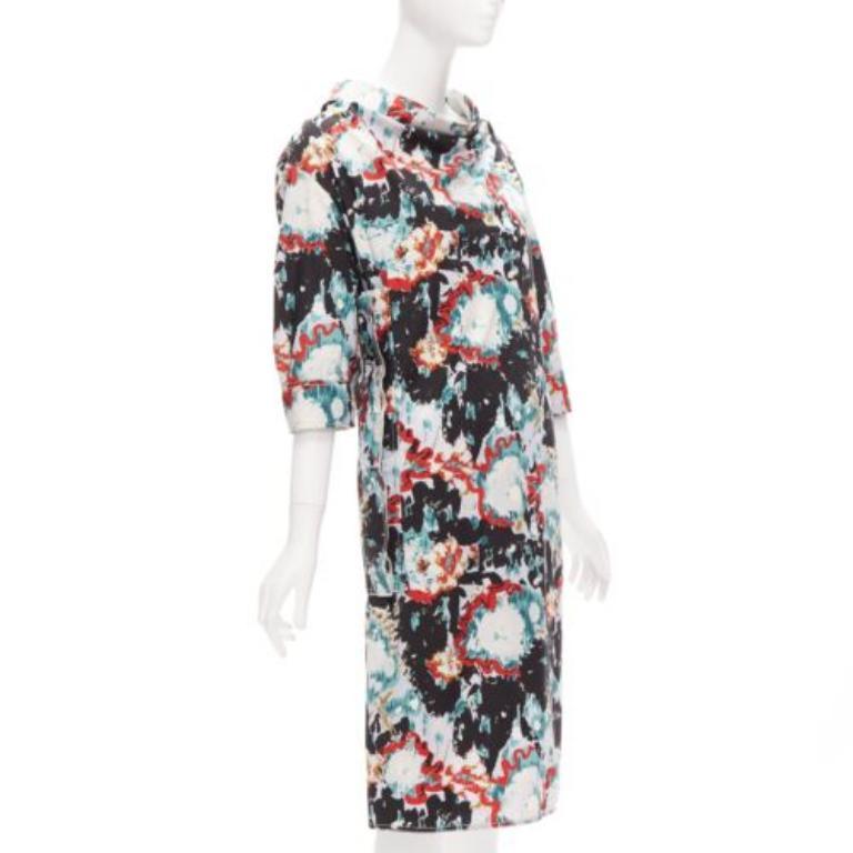 Gray MARNI graphic splash paint print cotton oriental cut dress IT36 XS For Sale