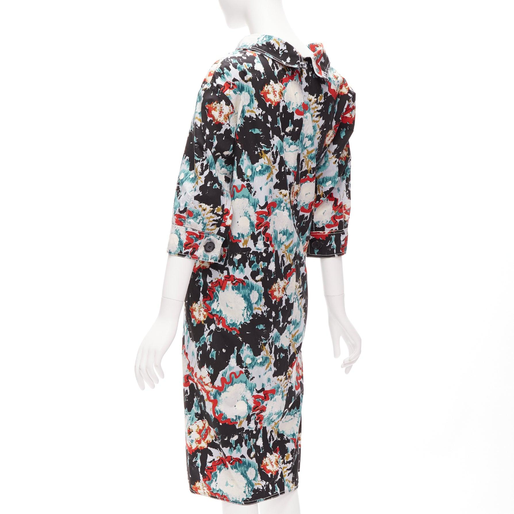 Women's MARNI graphic splash paint print cotton oriental cut dress IT36 XS For Sale
