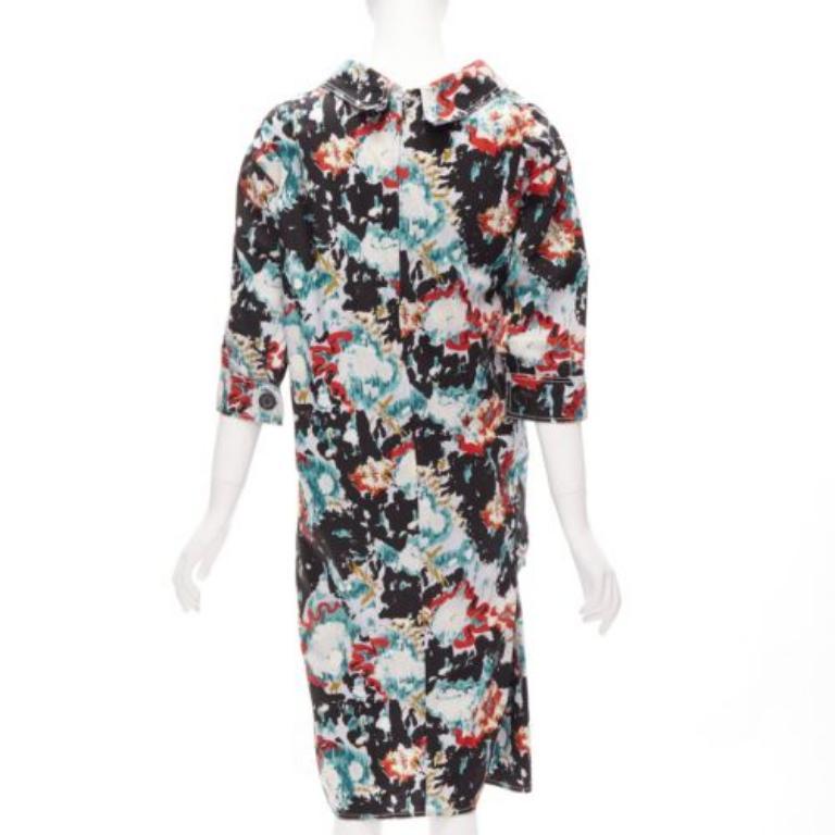 Women's MARNI graphic splash paint print cotton oriental cut dress IT36 XS For Sale