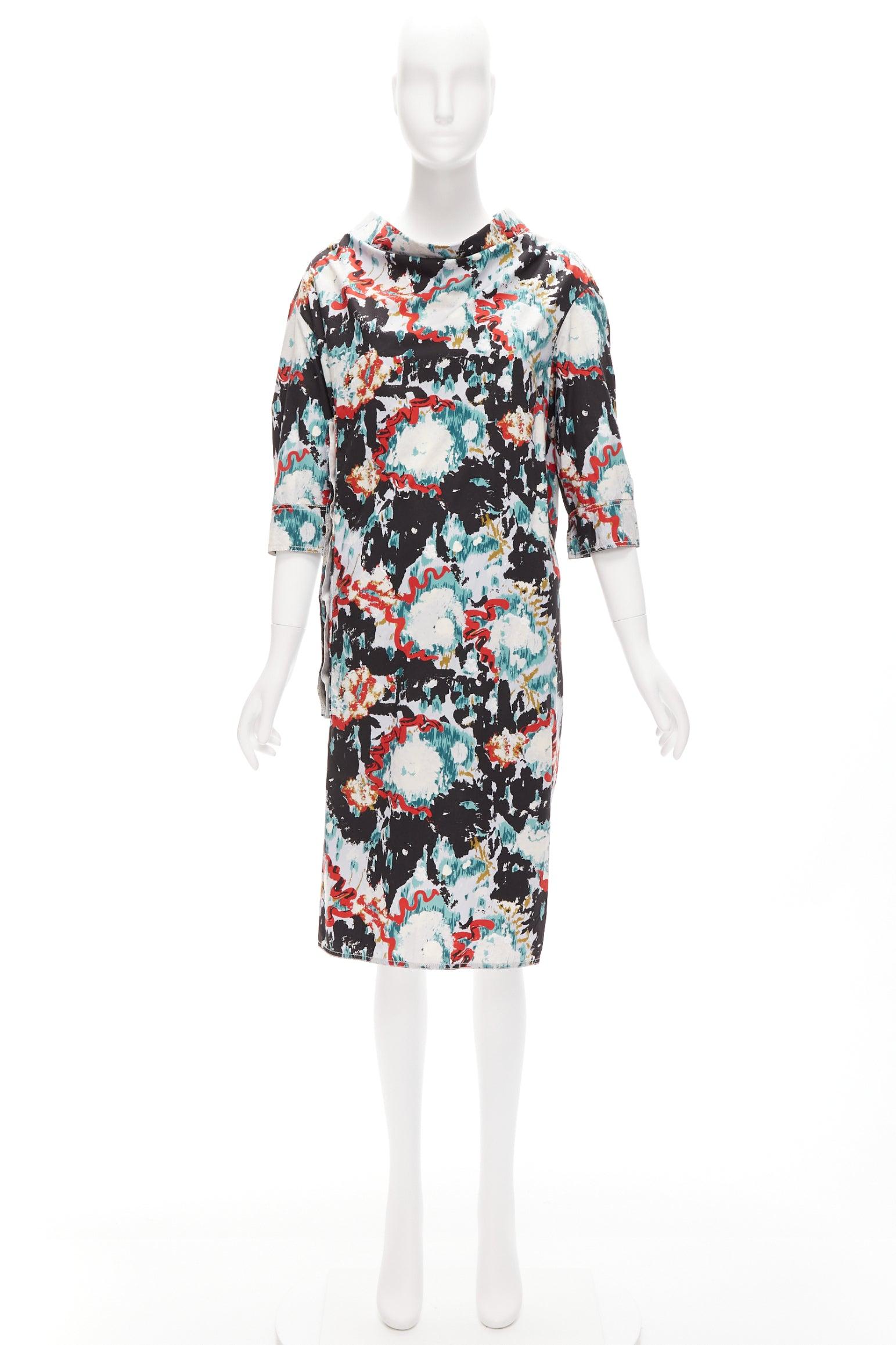 MARNI graphic splash paint print cotton oriental cut dress IT36 XS For Sale 3