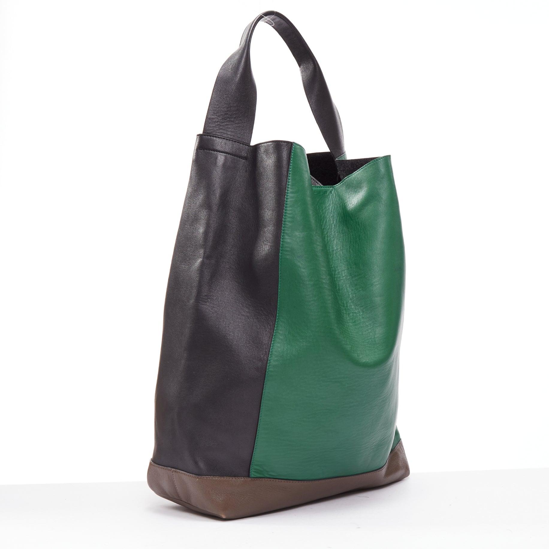 MARNI green black brown colorblock thick handle large shoulder tote bag In Good Condition In Hong Kong, NT