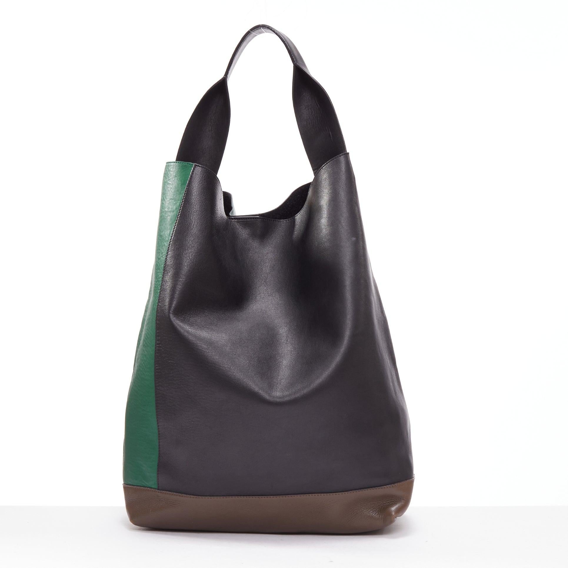 Women's MARNI green black brown colorblock thick handle large shoulder tote bag