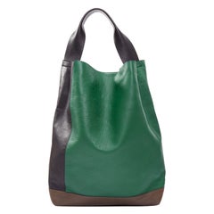 MARNI green black brown colorblock thick handle large shoulder tote bag