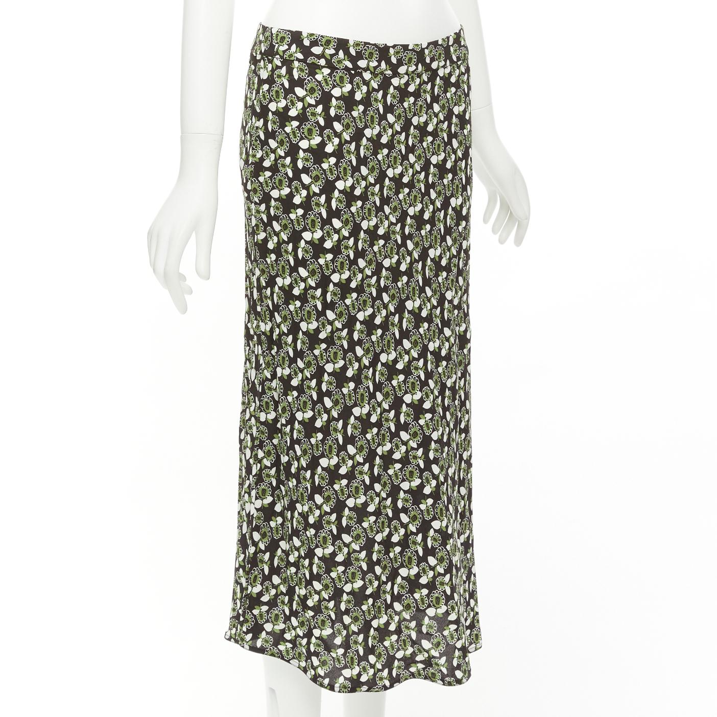 MARNI green black floral print viscose mid waist midi skirt IT40 S In Excellent Condition For Sale In Hong Kong, NT