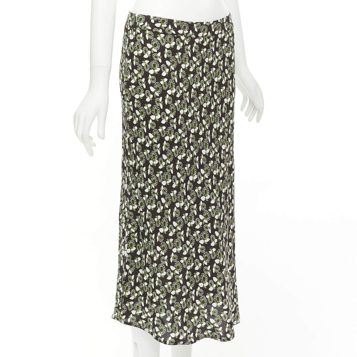 Black MARNI green black floral print viscose mid waist midi skirt IT40 S For Sale