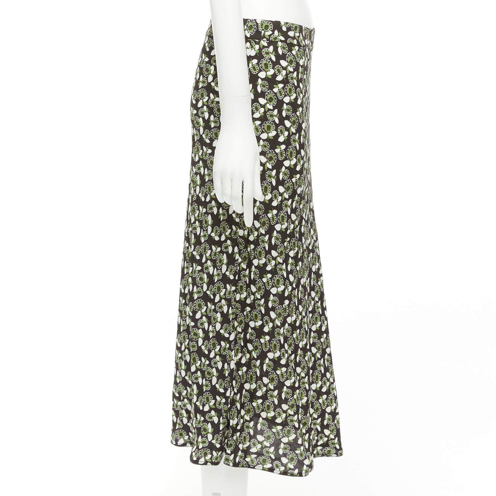 MARNI green black floral print viscose mid waist midi skirt IT40 S In Excellent Condition For Sale In Hong Kong, NT