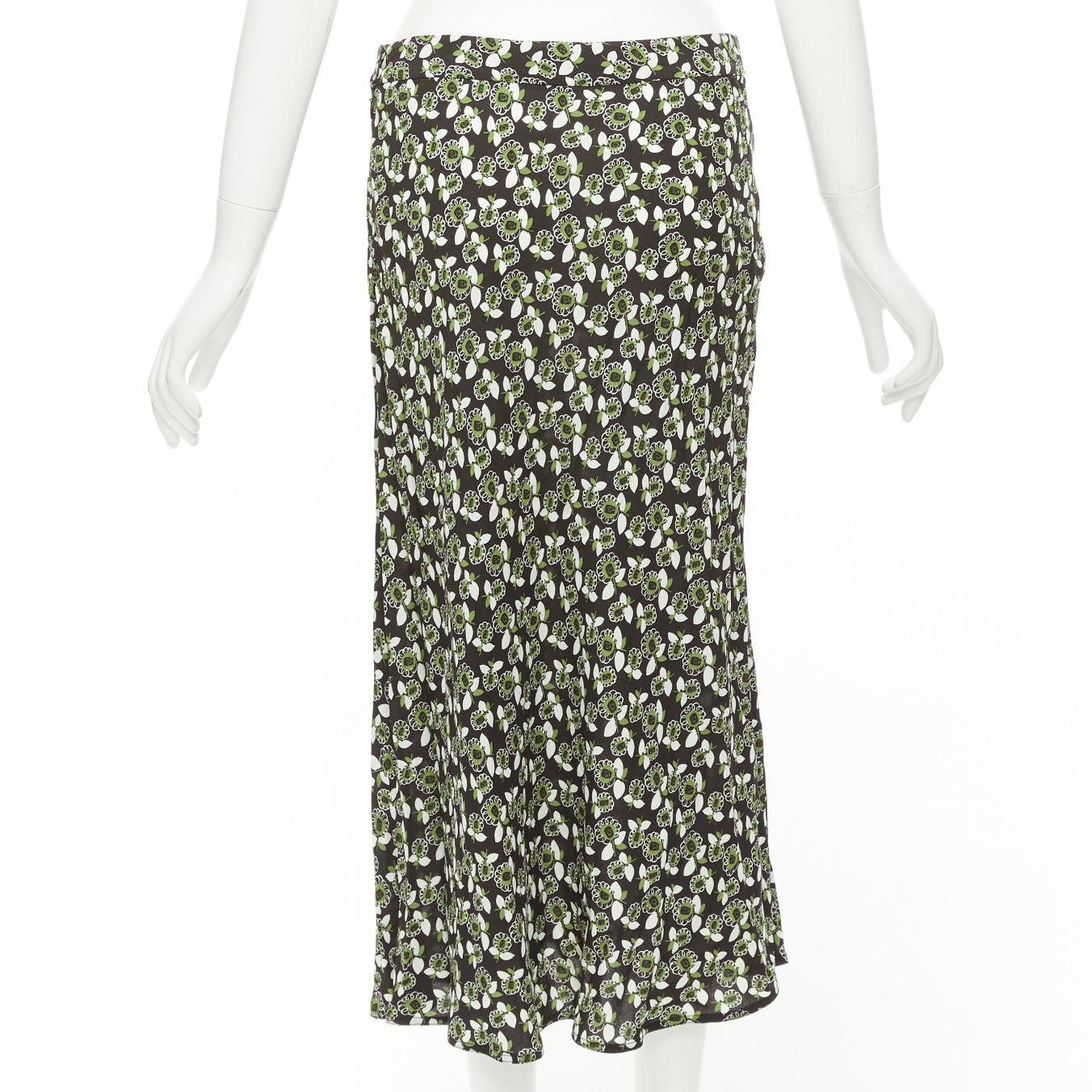 Women's MARNI green black floral print viscose mid waist midi skirt IT40 S For Sale