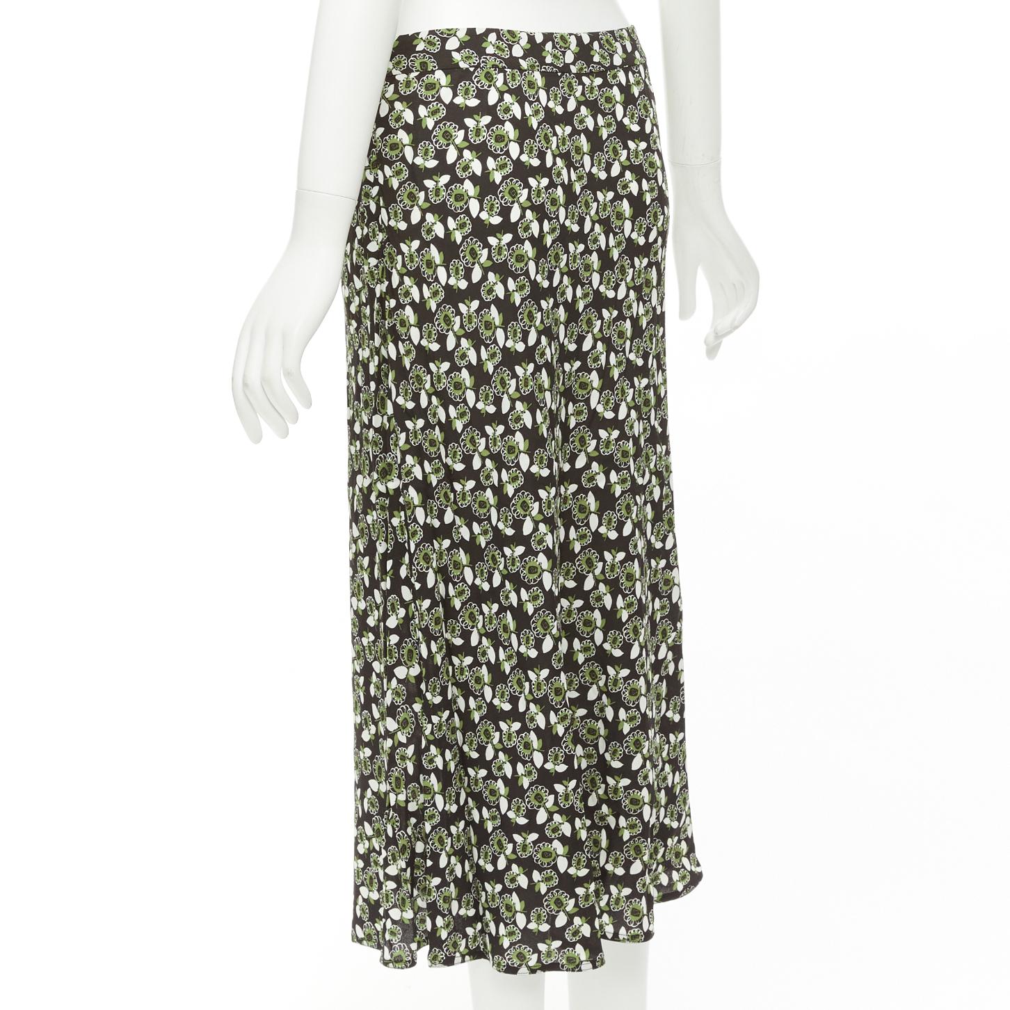 MARNI green black floral print viscose mid waist midi skirt IT40 S For Sale 2