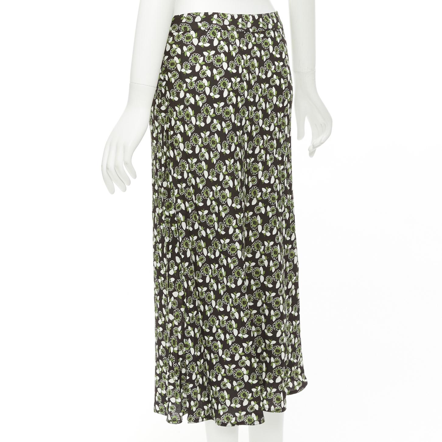 MARNI green black floral print viscose mid waist midi skirt IT40 S For Sale 1