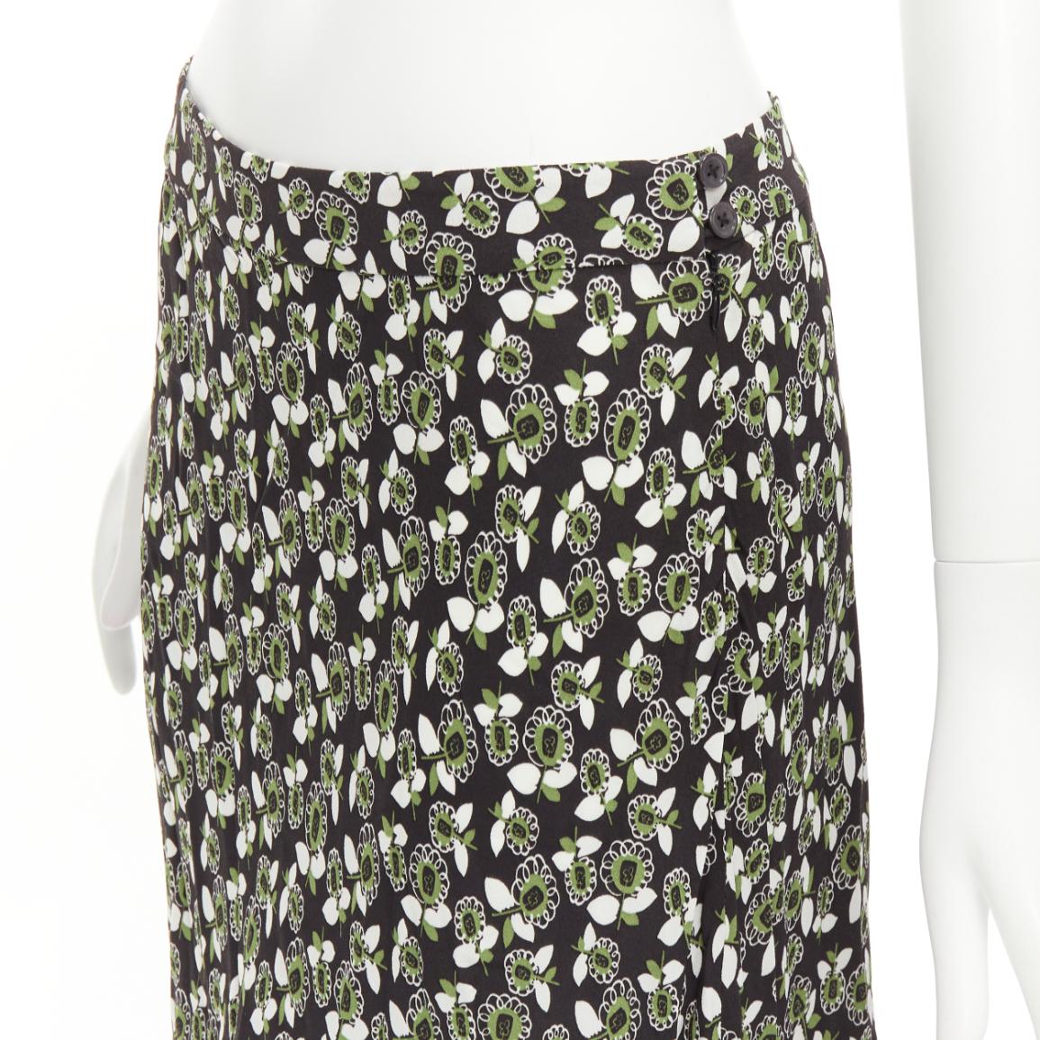 MARNI green black floral print viscose mid waist midi skirt IT40 S For Sale 3