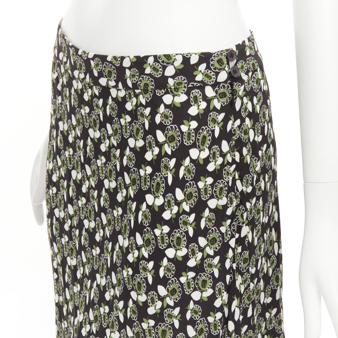 MARNI green black floral print viscose mid waist midi skirt IT40 S For Sale 2