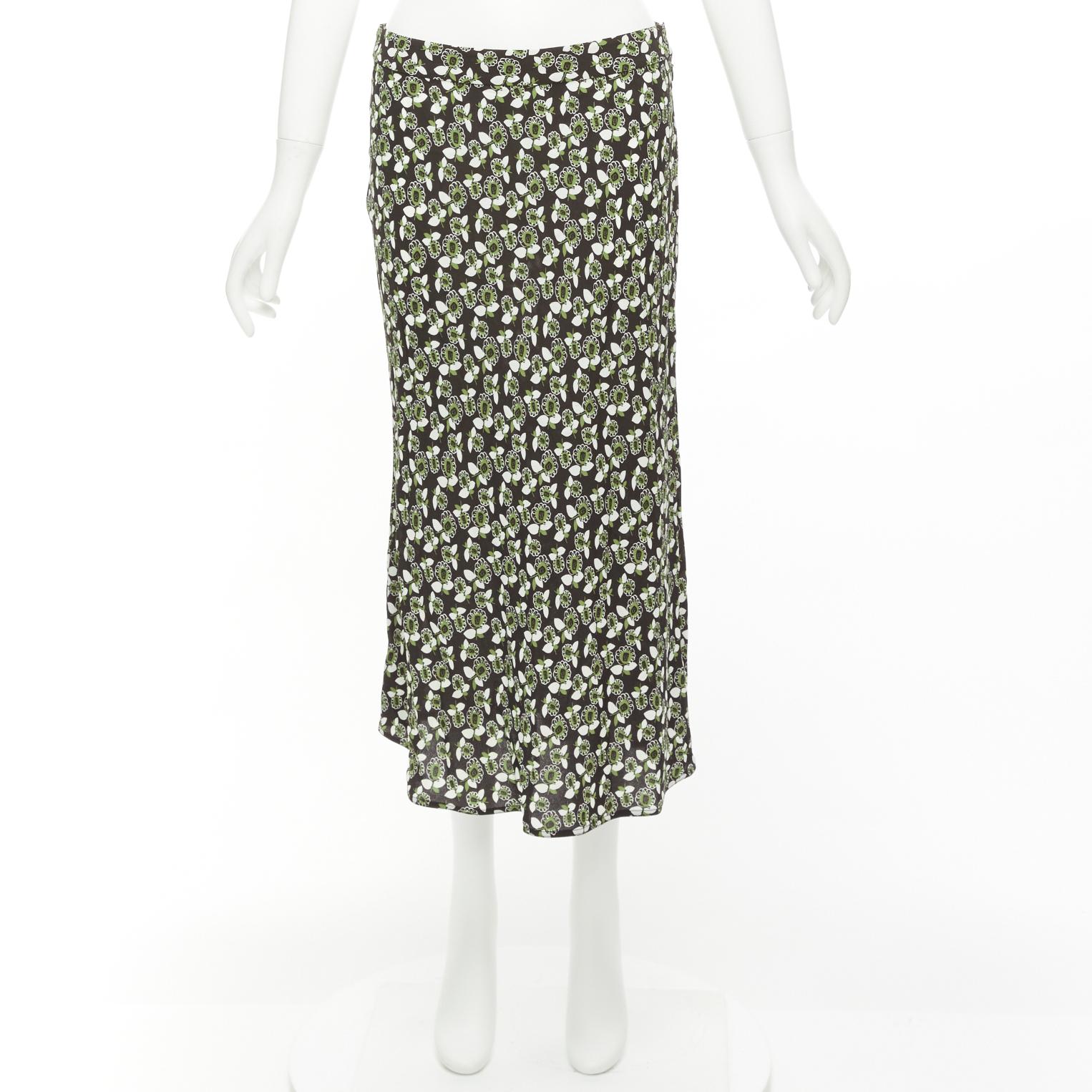 MARNI green black floral print viscose mid waist midi skirt IT40 S For Sale 5