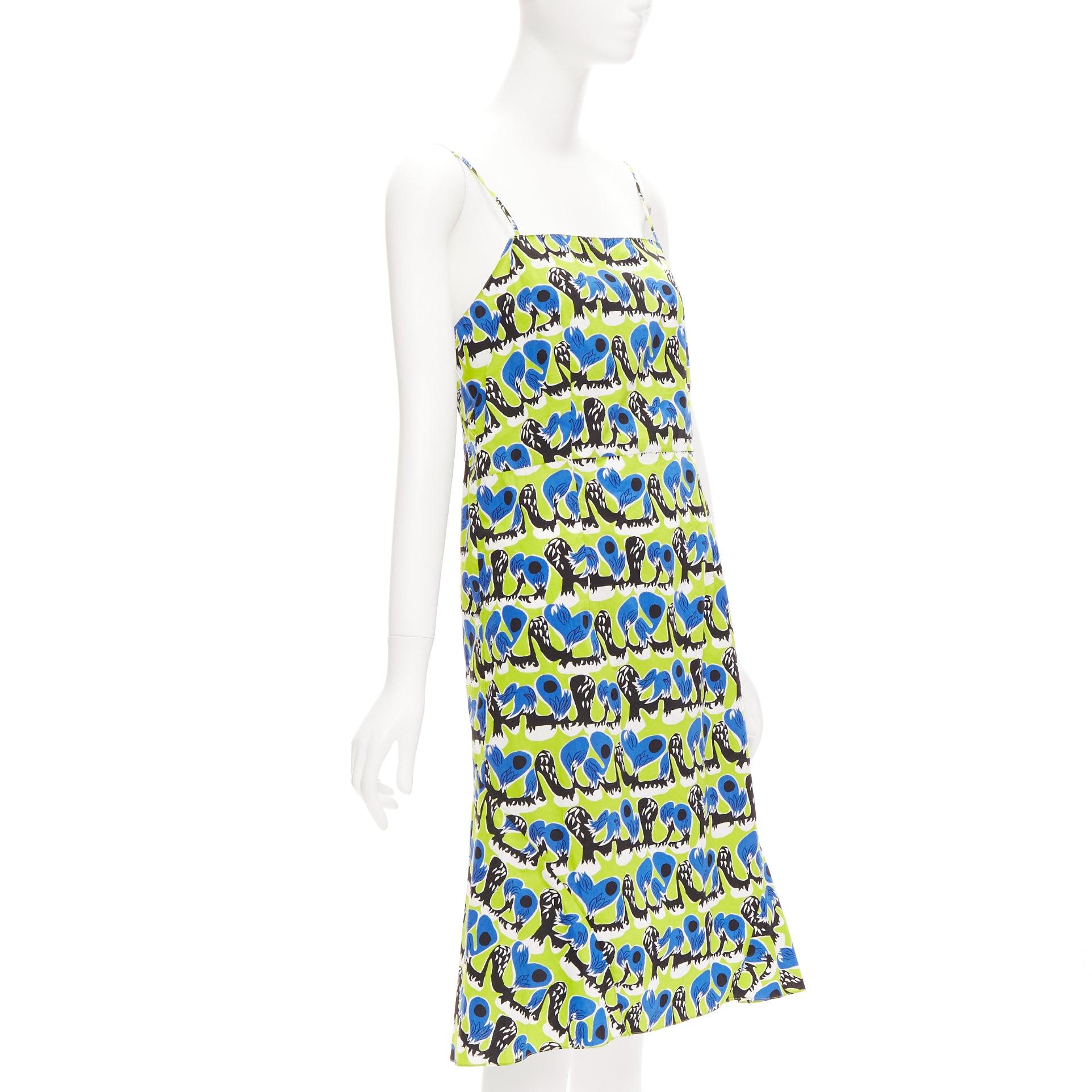 Green MARNI green blue geometric print cotton kick flared summer dress IT42 M For Sale