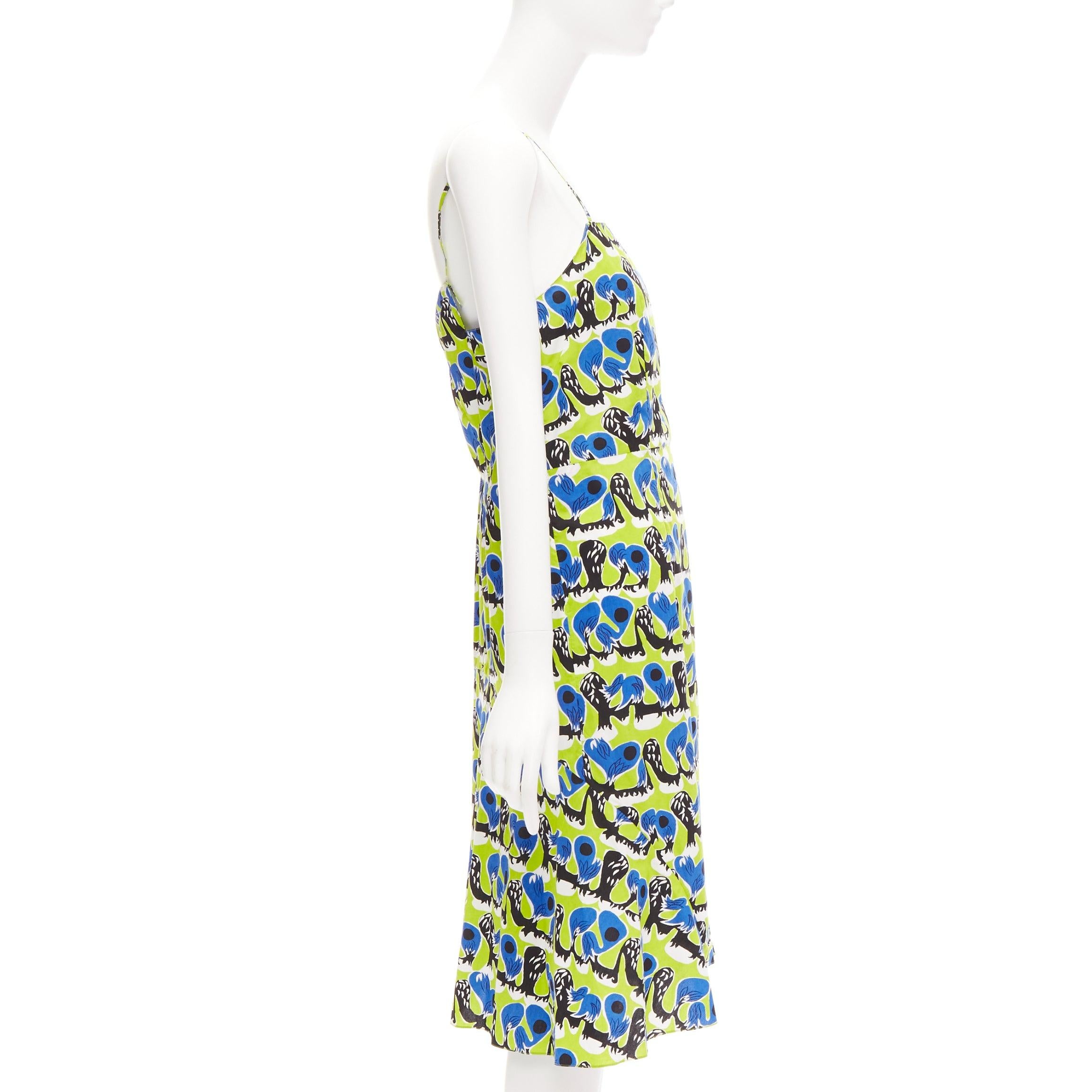 MARNI green blue geometric print cotton kick flared summer dress IT42 M In Good Condition For Sale In Hong Kong, NT