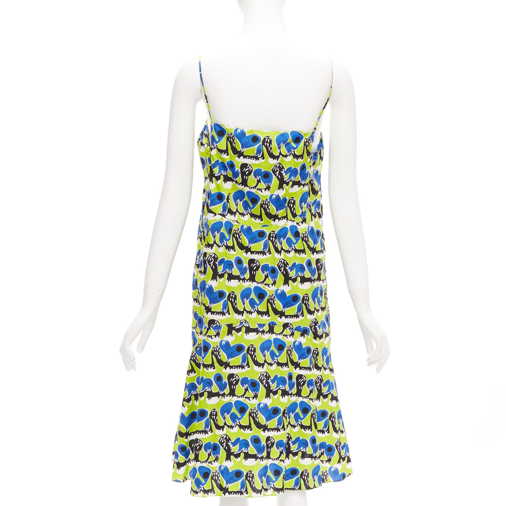 MARNI green blue geometric print cotton kick flared summer dress IT42 M In Good Condition For Sale In Hong Kong, NT