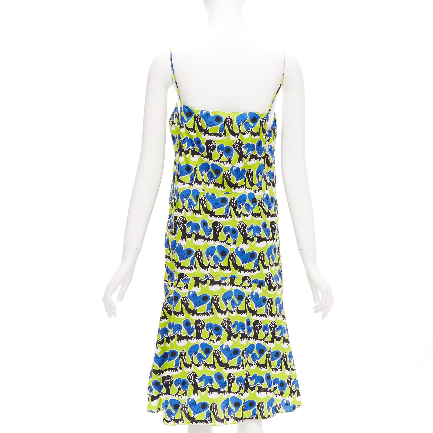 Women's MARNI green blue geometric print cotton kick flared summer dress IT42 M For Sale