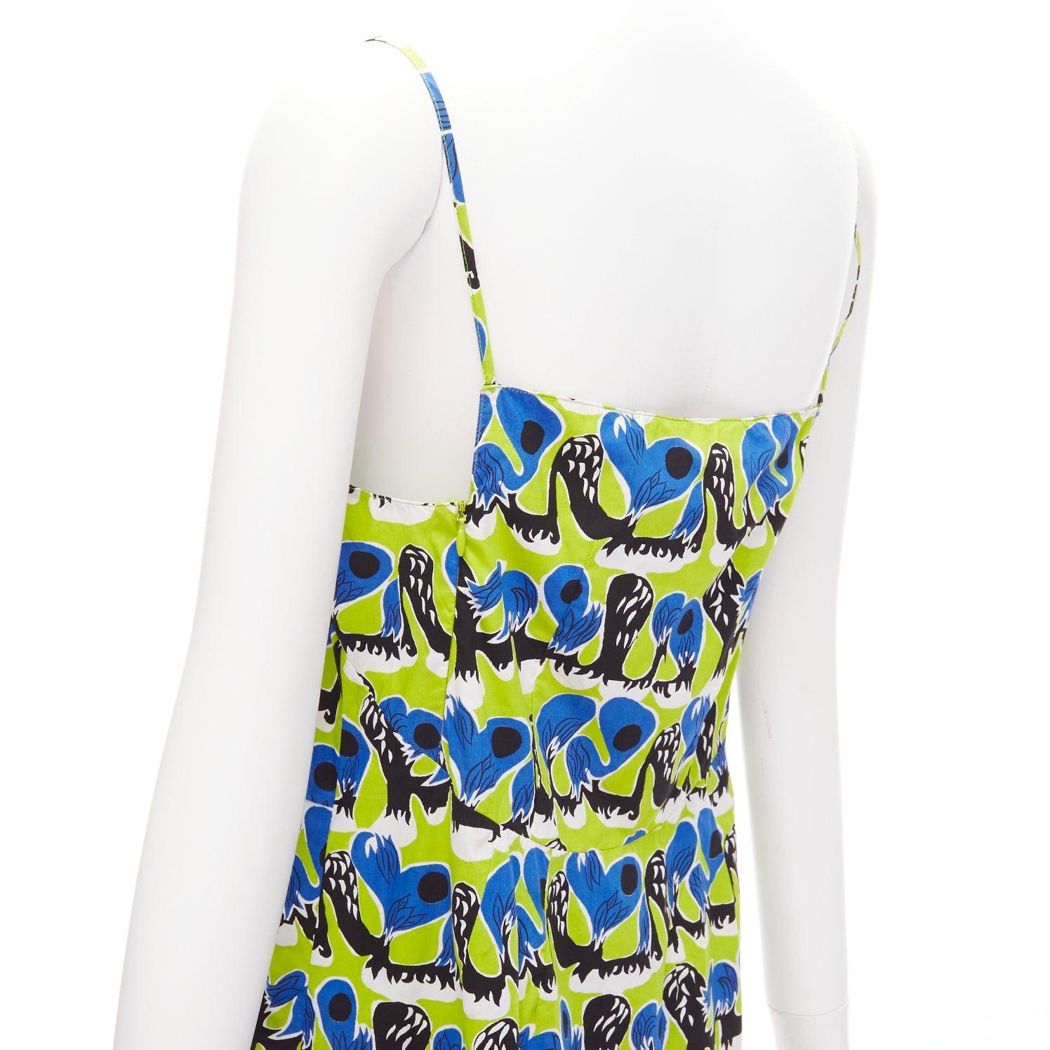 MARNI green blue geometric print cotton kick flared summer dress IT42 M For Sale 2