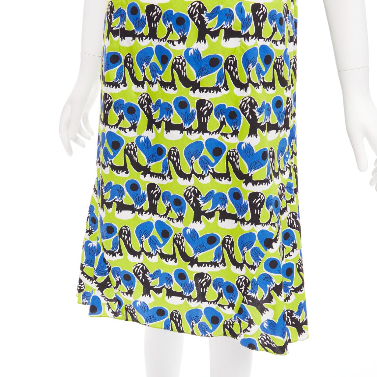 MARNI green blue geometric print cotton kick flared summer dress IT42 M For Sale 2