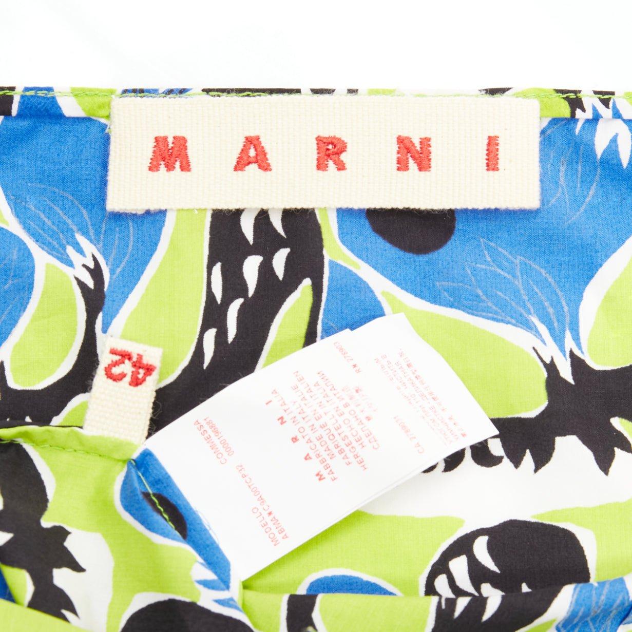 MARNI green blue geometric print cotton kick flared summer dress IT42 M For Sale 3