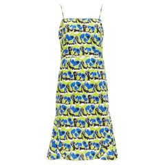 MARNI green blue geometric print cotton kick flared summer dress IT42 M