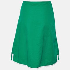 Marni Green Cotton Contrast Trim Knee Length Skirt M