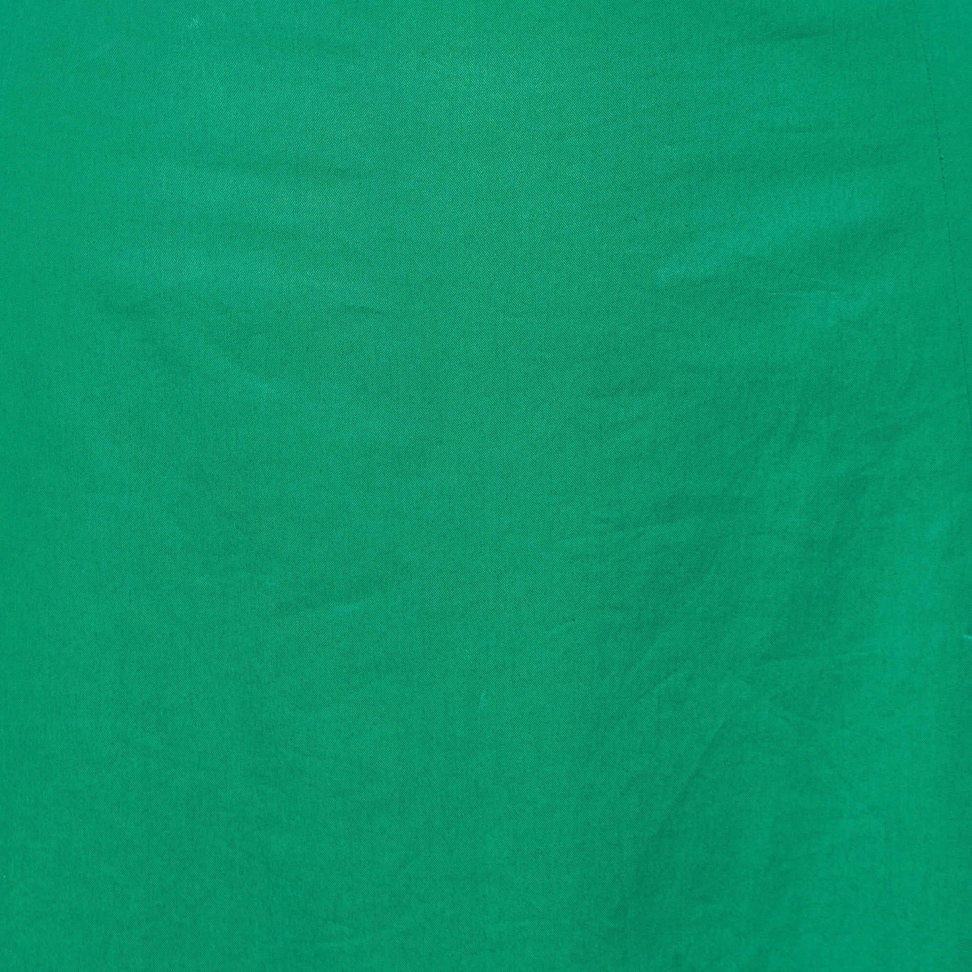 Marni Green Cotton Contrast Trim Knee Length Skirt M In Good Condition For Sale In Dubai, Al Qouz 2