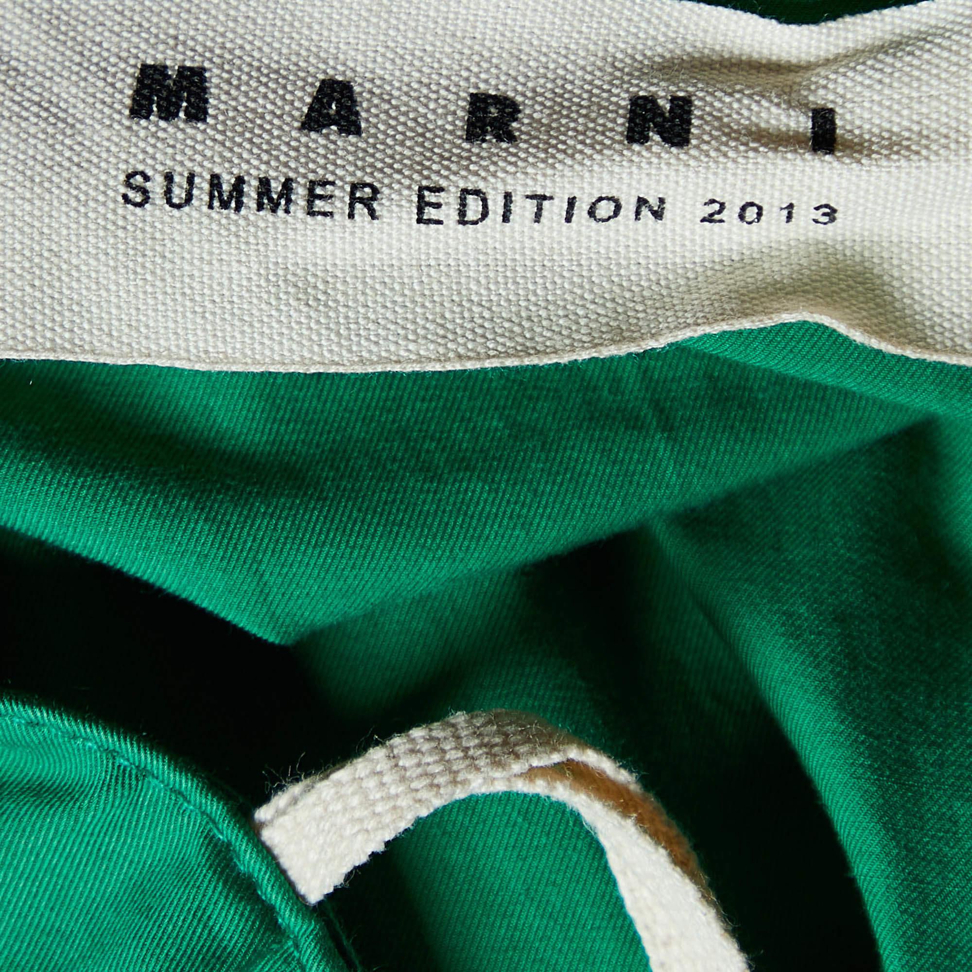 Women's Marni Green Cotton Contrast Trim Knee Length Skirt M For Sale