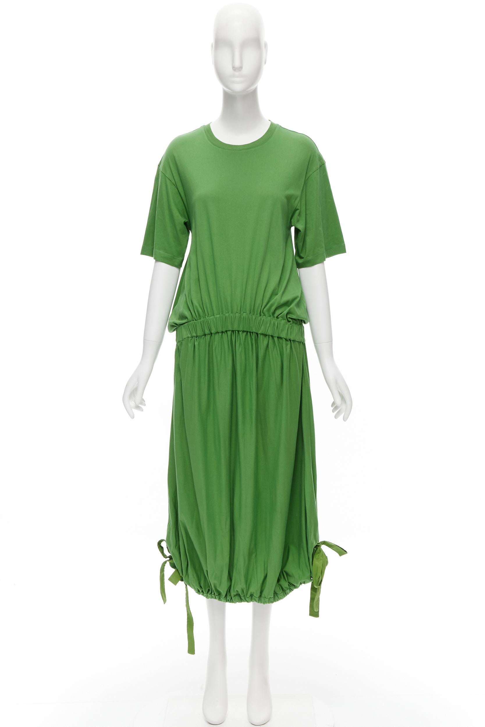 MARNI green cotton waist grosgrain bow drawstring hem t-shirt dress IT38 XS For Sale 5
