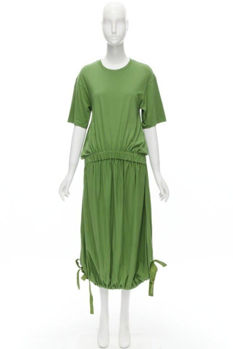 MARNI green cotton waist grosgrain bow drawstring hem t-shirt dress IT38 XS For Sale 7