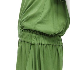 MARNI green cotton waist grosgrain bow drawstring hem t-shirt dress IT38 XS