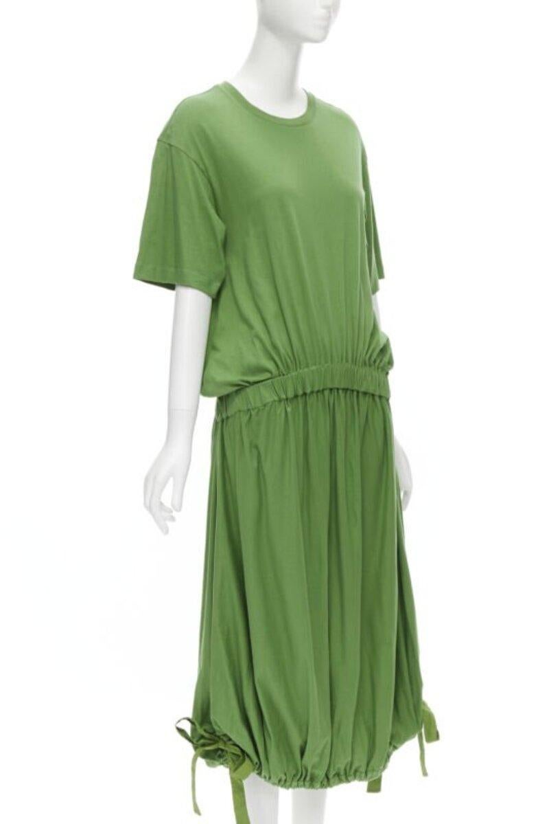 Gray MARNI green cotton waist grosgrain bow drawstring hem t-shirt dress IT38 XS For Sale