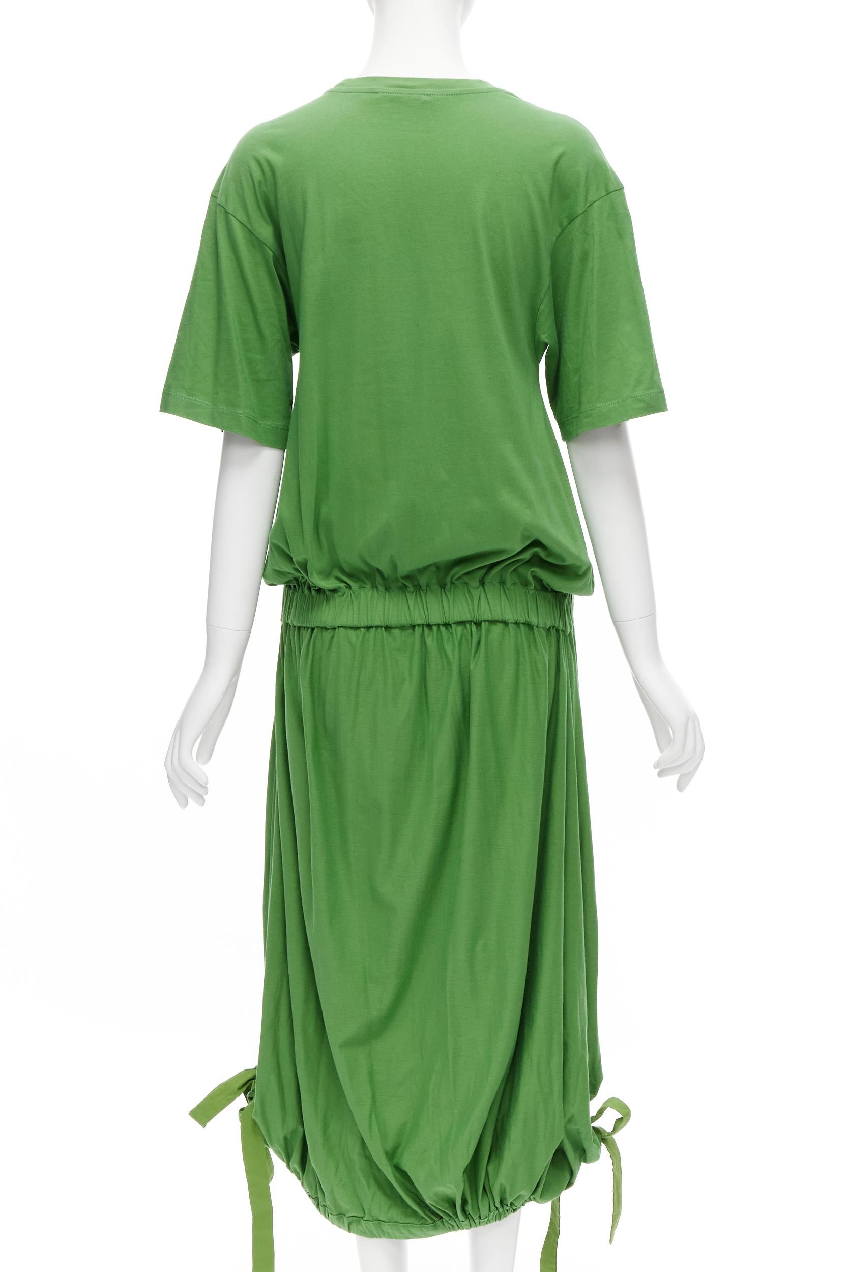 Green MARNI green cotton waist grosgrain bow drawstring hem t-shirt dress IT38 XS For Sale