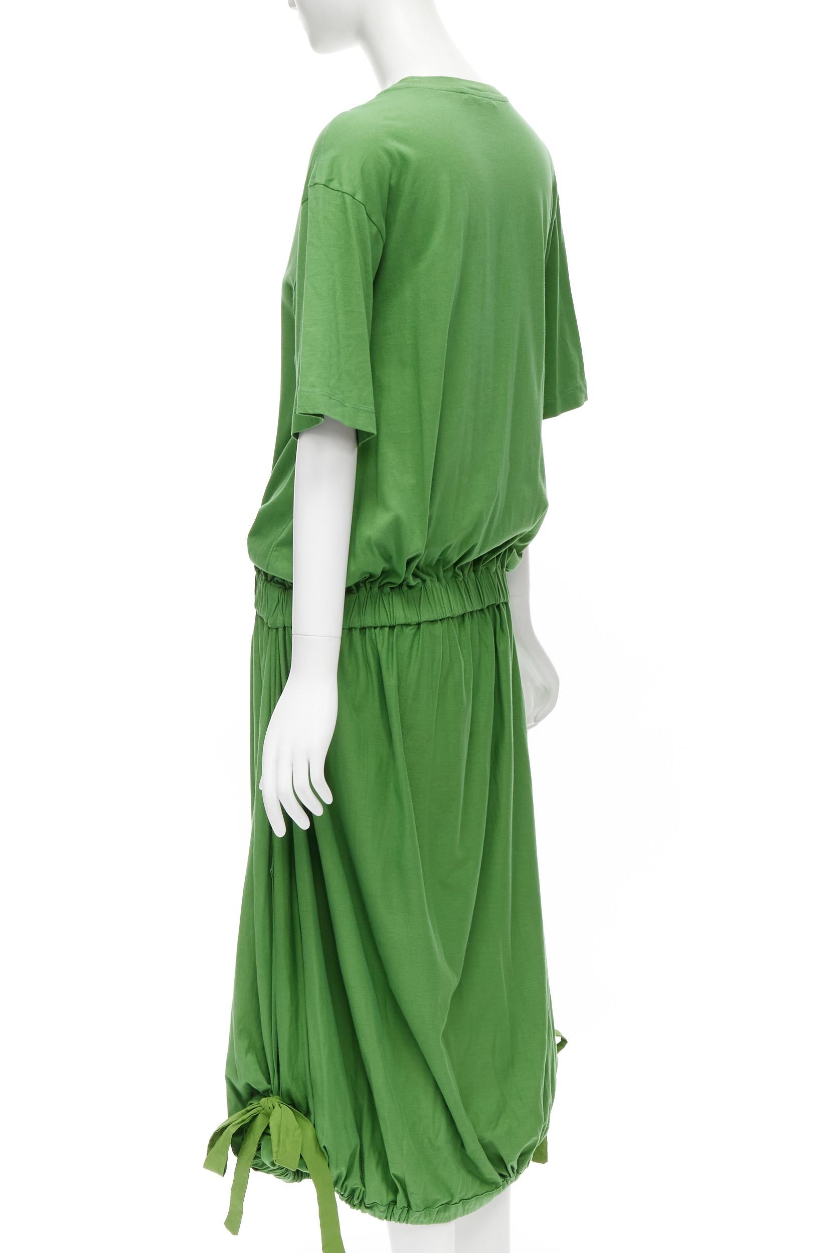 MARNI green cotton waist grosgrain bow drawstring hem t-shirt dress IT38 XS In Excellent Condition For Sale In Hong Kong, NT
