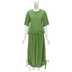 MARNI green cotton waist grosgrain bow drawstring hem t-shirt dress IT38 XS