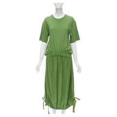 MARNI abito t-shirt in cotone verde con fiocco in gros grain e orlo a coulisse IT38 XS