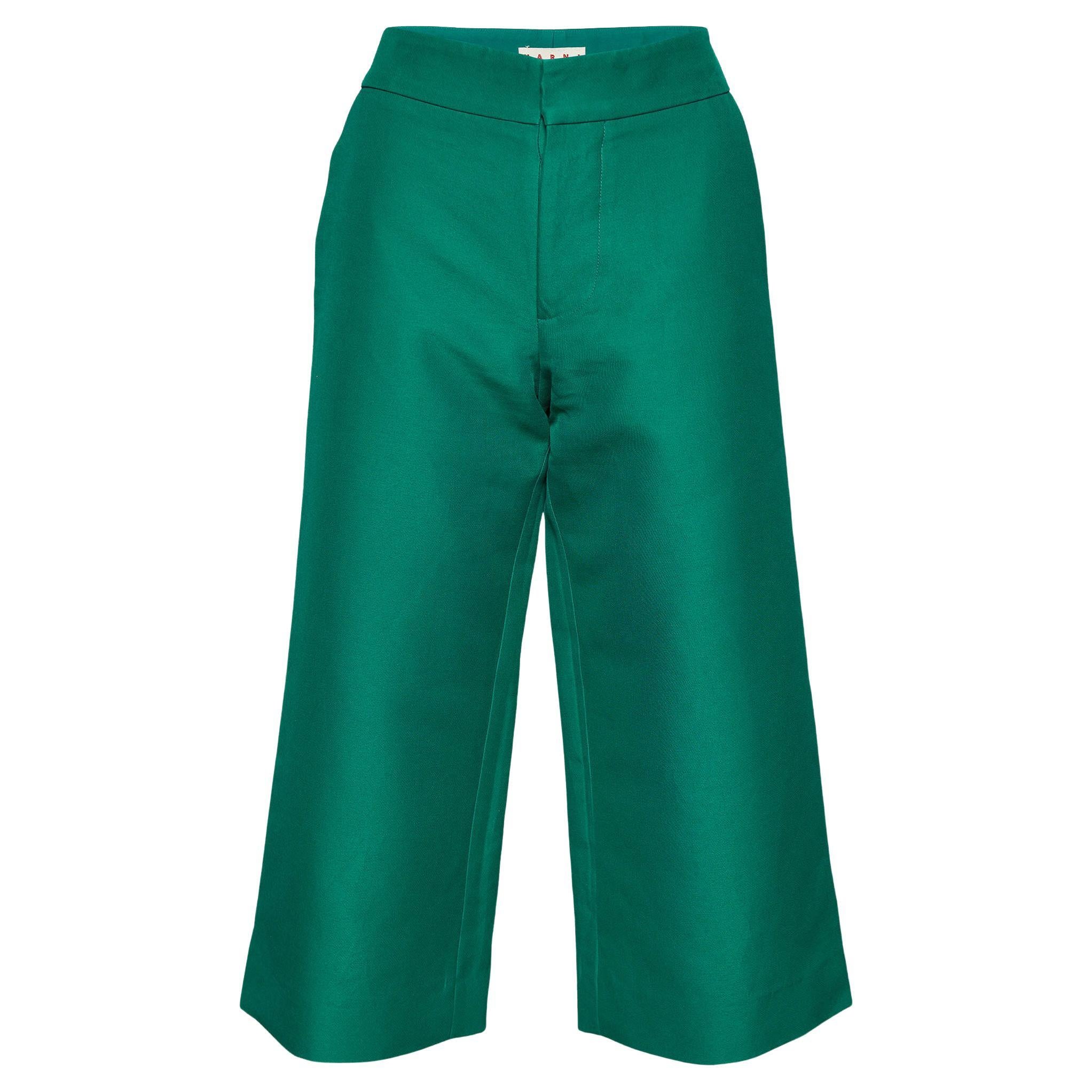 Marni - Culotte à jambes larges en coton vert, taille S en vente