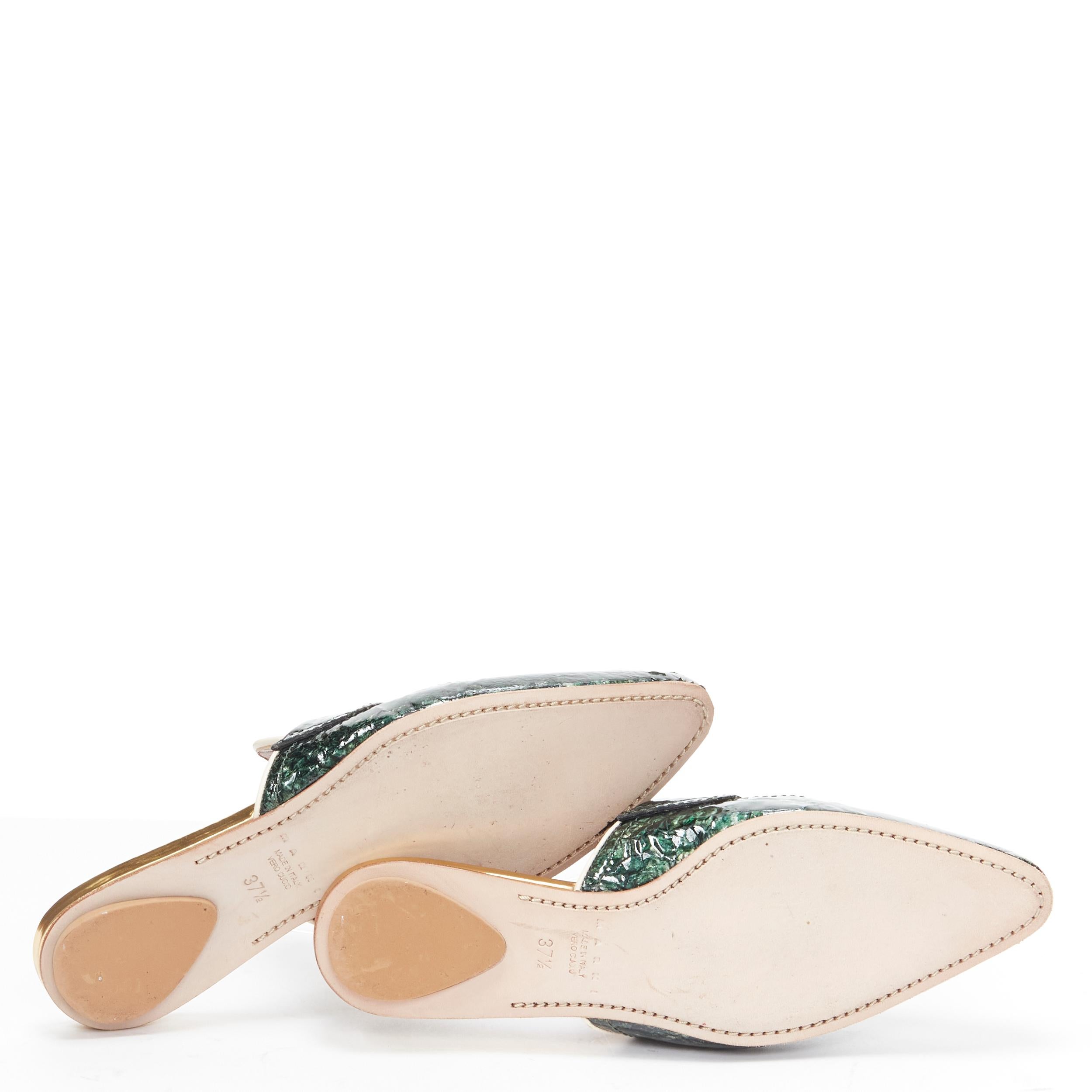 MARNI green crinkled patent point toe slip on mule flats loafer EU37.5 4