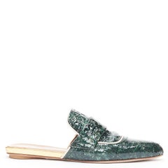 MARNI green crinkled patent point toe slip on mule flats loafer EU37.5