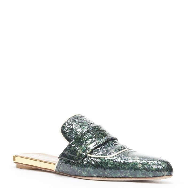 Gris MARNI vert verni froissé bout pointu slip on mule flats loafer EU37.5 en vente