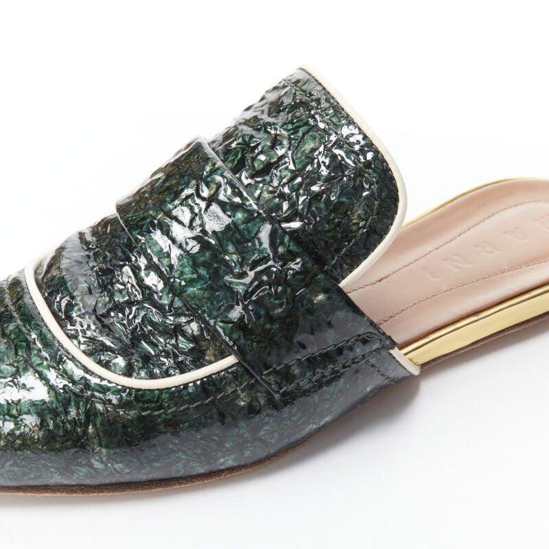 MARNI vert verni froissé bout pointu slip on mule flats loafer EU37.5 en vente 2