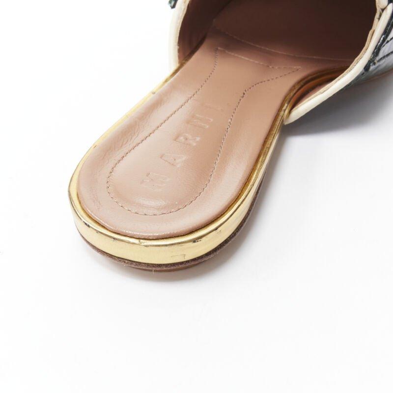MARNI vert verni froissé bout pointu slip on mule flats loafer EU37.5 en vente 3