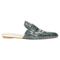 MARNI green crinkled patent point toe slip on mule flats loafer EU37.5