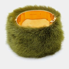 Marni Green Faux Fur Gold Tone Cuff Bracelet M